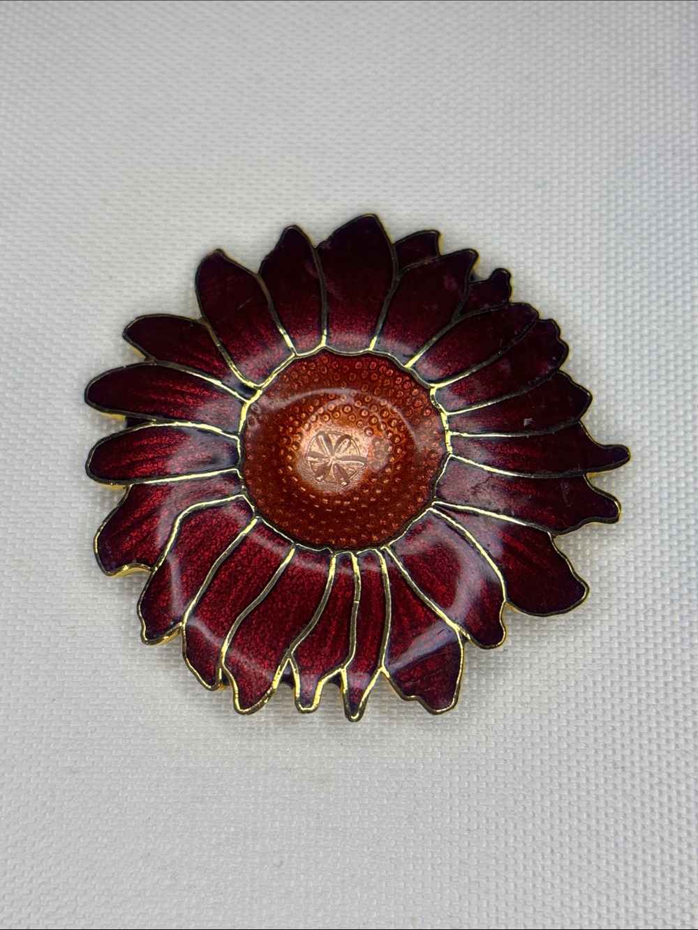 cloisonné floral red large round brooch